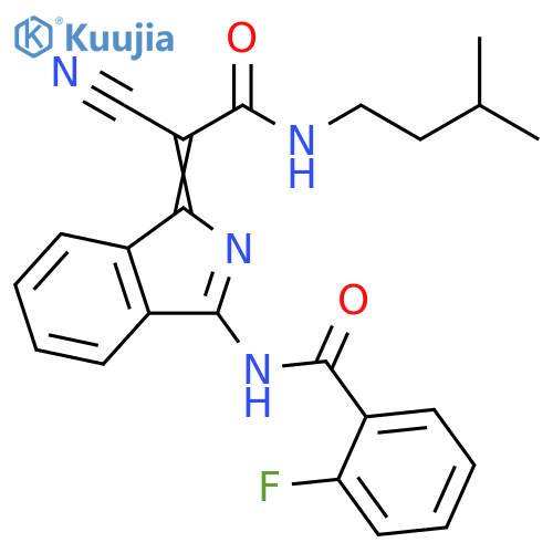 N-(1Z)-1-{cyano(3-methylbutyl)carbamoylmethylidene}-1H-isoindol-3-yl-2-fluorobenzamide structure