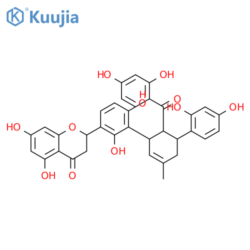 (2S)-2-{3-[(1S,5R,6S)-6-(2,4-dihydroxybenzoyl)-5-(2,4-dihydroxyphenyl)-3-methylcyclohex-2-en-1-yl]-2,4-dihydroxyphenyl}-5,7-dihydroxy-2,3-dihydro-4H-chromen-4-one structure