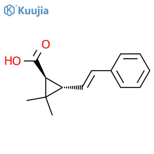 rac-(1R,3R)-2,2-dimethyl-3-(2-phenylethenyl)cyclopropane-1-carboxylic acid structure