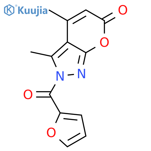 Pyrano[2,3-c]pyrazol-6(2H)-one, 2-(2-furanylcarbonyl)-3,4-dimethyl- structure