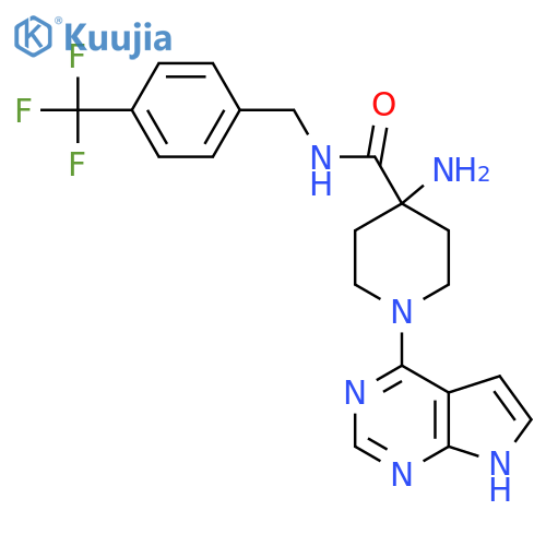 4-Amino-1-(7H-pyrrolo[2,3-d]pyrimidin-4-yl)-N-(4-(trifluoromethyl)-benzyl)-piperidine-4-carboxamide structure