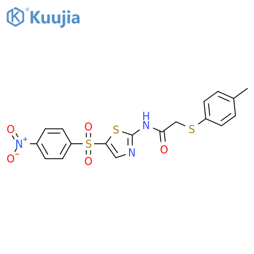 2-(4-methylphenyl)sulfanyl-N-5-(4-nitrobenzenesulfonyl)-1,3-thiazol-2-ylacetamide structure