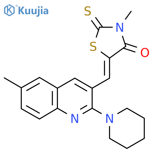 (5Z)-3-methyl-5-{6-methyl-2-(piperidin-1-yl)quinolin-3-ylmethylidene}-2-sulfanylidene-1,3-thiazolidin-4-one structure