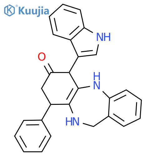 6-(1H-indol-3-yl)-9-phenyl-5,6,8,9,10,11-hexahydrobenzo[b][1,4]benzodiazepin-7-one structure