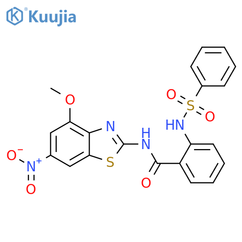 2-benzenesulfonamido-N-(4-methoxy-6-nitro-1,3-benzothiazol-2-yl)benzamide structure