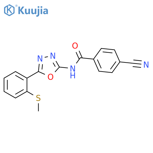 4-cyano-N-{5-2-(methylsulfanyl)phenyl-1,3,4-oxadiazol-2-yl}benzamide structure