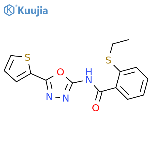 2-(ethylsulfanyl)-N-5-(thiophen-2-yl)-1,3,4-oxadiazol-2-ylbenzamide structure