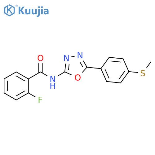 2-fluoro-N-{5-4-(methylsulfanyl)phenyl-1,3,4-oxadiazol-2-yl}benzamide structure