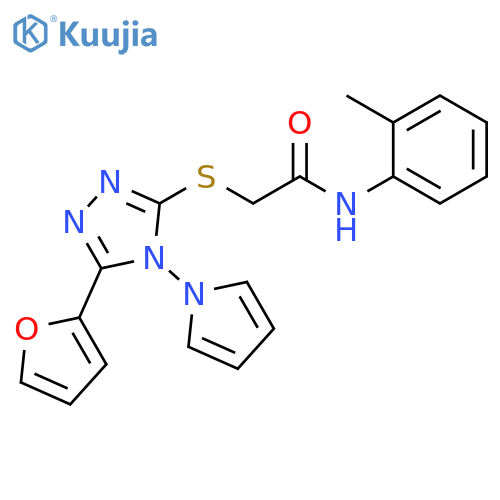 2-{5-(furan-2-yl)-4-(1H-pyrrol-1-yl)-4H-1,2,4-triazol-3-ylsulfanyl}-N-(2-methylphenyl)acetamide structure