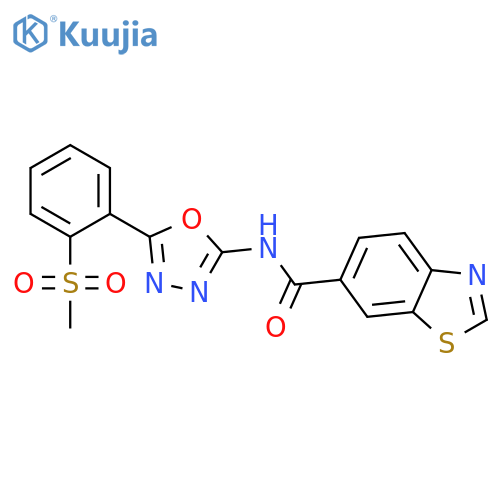 N-5-(2-methanesulfonylphenyl)-1,3,4-oxadiazol-2-yl-1,3-benzothiazole-6-carboxamide structure