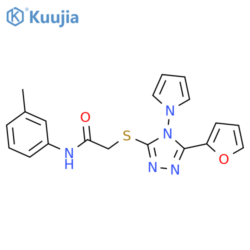 2-{5-(furan-2-yl)-4-(1H-pyrrol-1-yl)-4H-1,2,4-triazol-3-ylsulfanyl}-N-(3-methylphenyl)acetamide structure