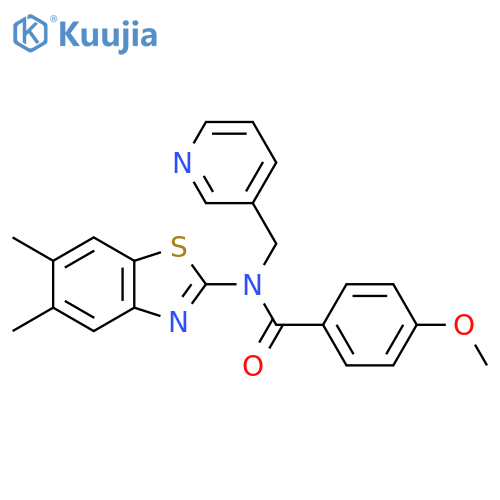 N-(5,6-dimethyl-1,3-benzothiazol-2-yl)-4-methoxy-N-(pyridin-3-yl)methylbenzamide structure