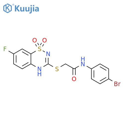 N-(4-bromophenyl)-2-(7-fluoro-1,1-dioxo-4H-1lambda6,2,4-benzothiadiazin-3-yl)sulfanylacetamide structure