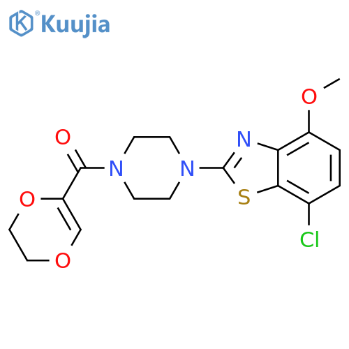 7-chloro-2-4-(5,6-dihydro-1,4-dioxine-2-carbonyl)piperazin-1-yl-4-methoxy-1,3-benzothiazole structure
