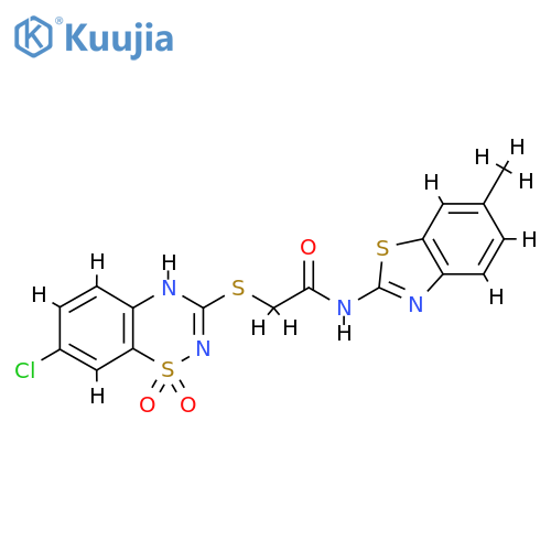 2-(7-chloro-1,1-dioxo-4H-1lambda6,2,4-benzothiadiazin-3-yl)sulfanyl-N-(6-methyl-1,3-benzothiazol-2-yl)acetamide structure