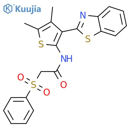 2-(benzenesulfonyl)-N-3-(1,3-benzothiazol-2-yl)-4,5-dimethylthiophen-2-ylacetamide structure