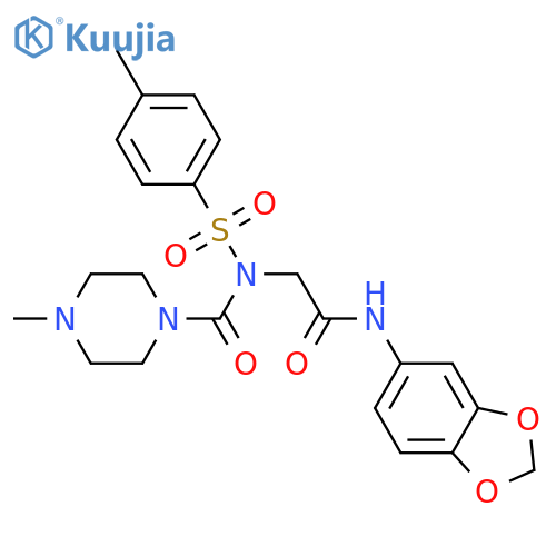 N-(2H-1,3-benzodioxol-5-yl)-2-N-(4-methylpiperazine-1-carbonyl)4-methylbenzenesulfonamidoacetamide structure