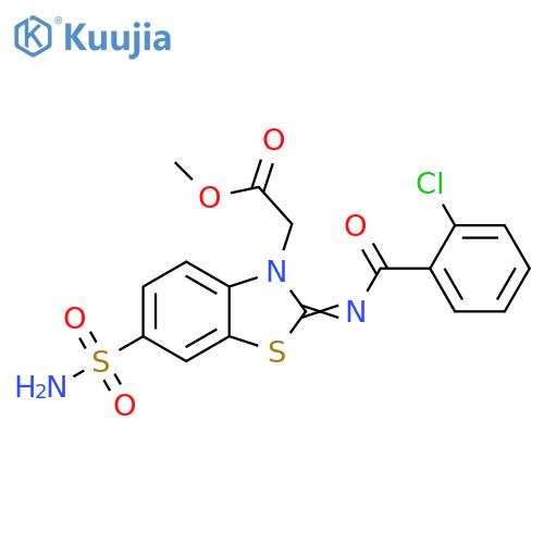 methyl 2-(2Z)-2-(2-chlorobenzoyl)imino-6-sulfamoyl-2,3-dihydro-1,3-benzothiazol-3-ylacetate structure