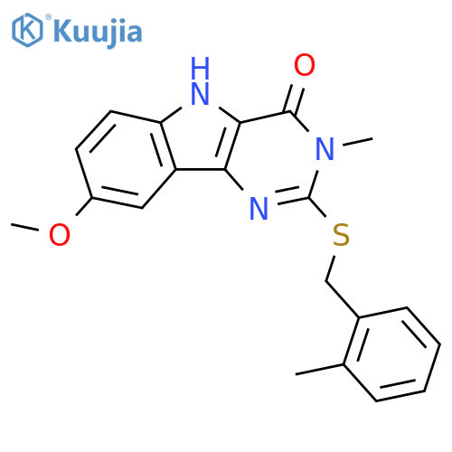 8-Methoxy-3-methyl-2-{[(2-methylphenyl)methyl]sulfanyl}-3H,4H,5H-pyrimido[5,4-b]indol-4-one structure