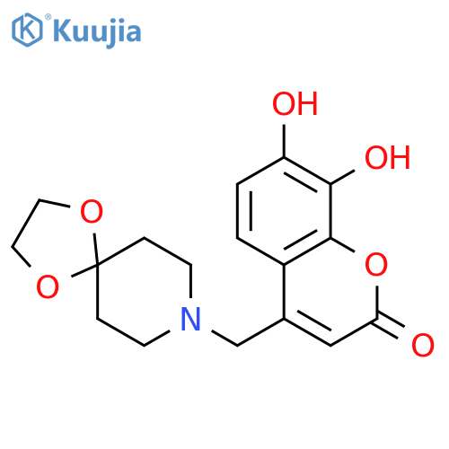 4-({1,4-dioxa-8-azaspiro4.5decan-8-yl}methyl)-7,8-dihydroxy-2H-chromen-2-one structure