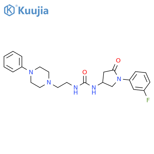 3-1-(3-fluorophenyl)-5-oxopyrrolidin-3-yl-1-2-(4-phenylpiperazin-1-yl)ethylurea structure