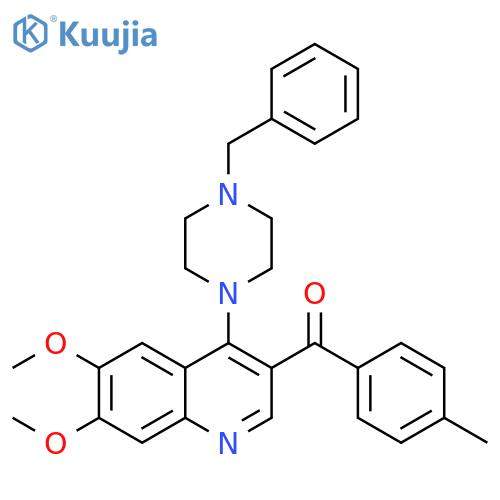4-(4-benzylpiperazin-1-yl)-6,7-dimethoxy-3-(4-methylbenzoyl)quinoline structure
