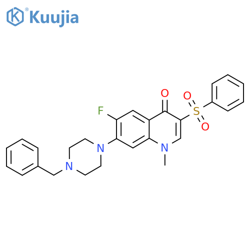 3-(benzenesulfonyl)-7-(4-benzylpiperazin-1-yl)-6-fluoro-1-methyl-1,4-dihydroquinolin-4-one structure