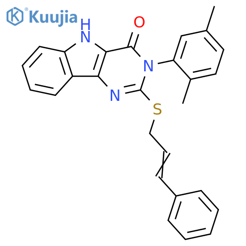 3-(2,5-dimethylphenyl)-2-{(2E)-3-phenylprop-2-en-1-ylsulfanyl}-3H,4H,5H-pyrimido5,4-bindol-4-one structure