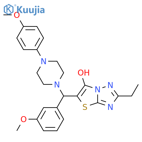 2-ethyl-5-(3-methoxyphenyl)4-(4-methoxyphenyl)piperazin-1-ylmethyl-1,2,4triazolo3,2-b1,3thiazol-6-ol structure