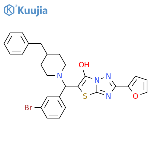 5-(4-benzylpiperidin-1-yl)(3-bromophenyl)methyl-2-(furan-2-yl)-1,2,4triazolo3,2-b1,3thiazol-6-ol structure