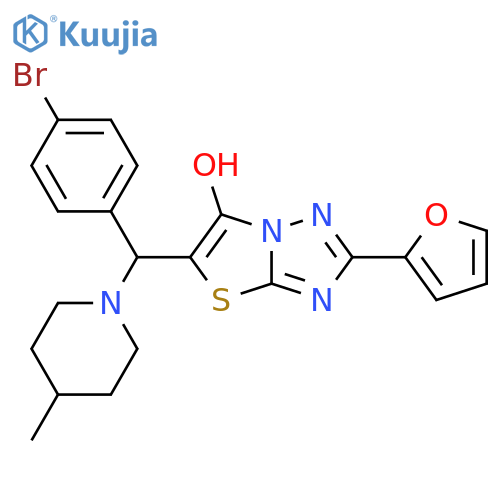 5-(4-bromophenyl)(4-methylpiperidin-1-yl)methyl-2-(furan-2-yl)-1,2,4triazolo3,2-b1,3thiazol-6-ol structure