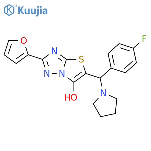 5-(4-fluorophenyl)(pyrrolidin-1-yl)methyl-2-(furan-2-yl)-1,2,4triazolo3,2-b1,3thiazol-6-ol structure