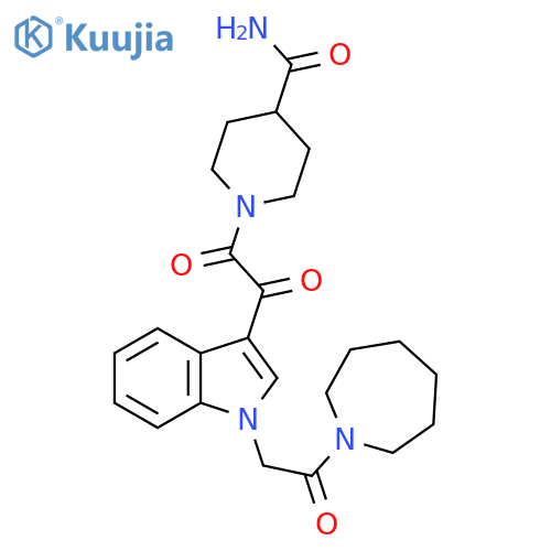 1-(2-{1-2-(azepan-1-yl)-2-oxoethyl-1H-indol-3-yl}-2-oxoacetyl)piperidine-4-carboxamide structure