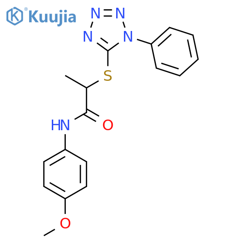 N-(4-methoxyphenyl)-2-(1-phenyl-1H-1,2,3,4-tetrazol-5-yl)sulfanylpropanamide structure