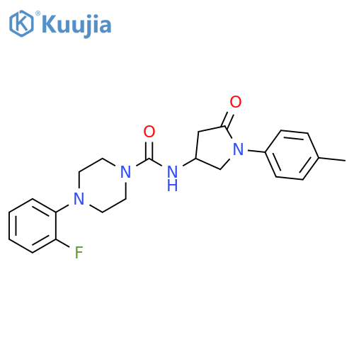 4-(2-fluorophenyl)-N-1-(4-methylphenyl)-5-oxopyrrolidin-3-ylpiperazine-1-carboxamide structure