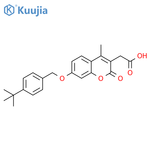 2-(7-((4-(tert-butyl)benzyl)oxy)-4-methyl-2-oxo-2H-chromen-3-yl)acetic acid structure