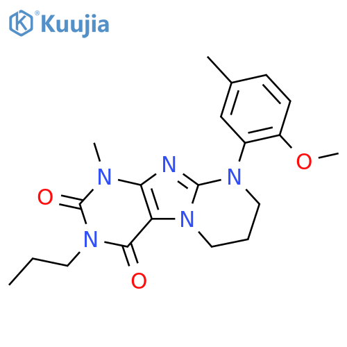 9-(2-methoxy-5-methylphenyl)-1-methyl-3-propyl-1H,2H,3H,4H,6H,7H,8H,9H-pyrimido1,2-gpurine-2,4-dione structure