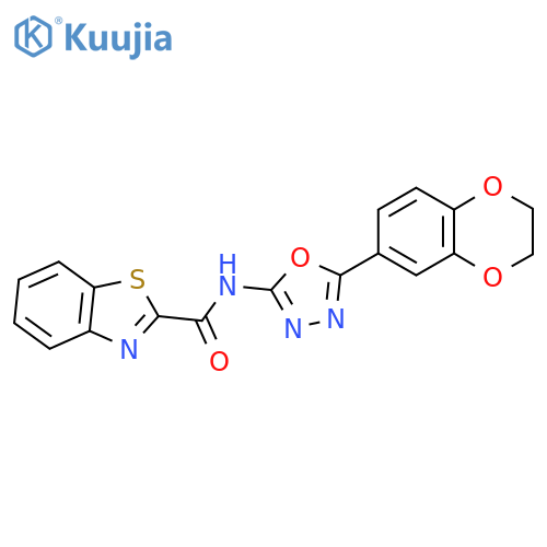 N-5-(2,3-dihydro-1,4-benzodioxin-6-yl)-1,3,4-oxadiazol-2-yl-1,3-benzothiazole-2-carboxamide structure