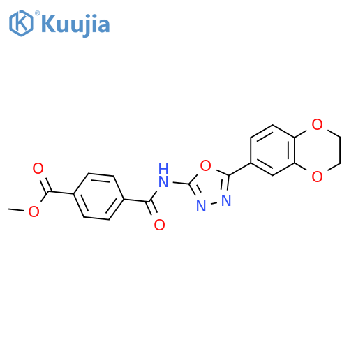 methyl 4-{5-(2,3-dihydro-1,4-benzodioxin-6-yl)-1,3,4-oxadiazol-2-ylcarbamoyl}benzoate structure