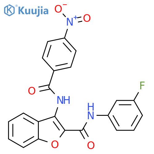 N-(3-fluorophenyl)-3-(4-nitrobenzamido)-1-benzofuran-2-carboxamide structure