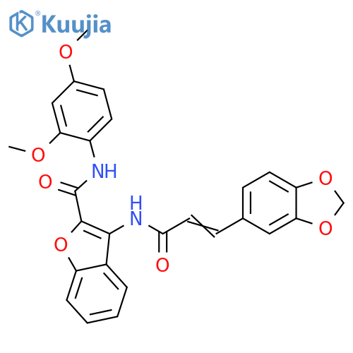 3-(2Z)-3-(2H-1,3-benzodioxol-5-yl)prop-2-enamido-N-(2,4-dimethoxyphenyl)-1-benzofuran-2-carboxamide structure