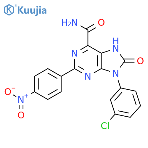 9-(3-chlorophenyl)-2-(4-nitrophenyl)-8-oxo-8,9-dihydro-7H-purine-6-carboxamide structure