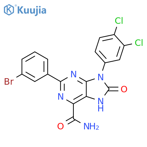 2-(3-bromophenyl)-9-(3,4-dichlorophenyl)-8-oxo-8,9-dihydro-7H-purine-6-carboxamide structure