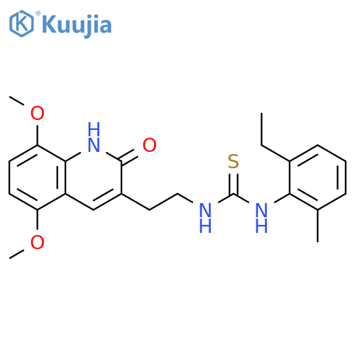 3-2-(5,8-dimethoxy-2-oxo-1,2-dihydroquinolin-3-yl)ethyl-1-(2-ethyl-6-methylphenyl)thiourea structure