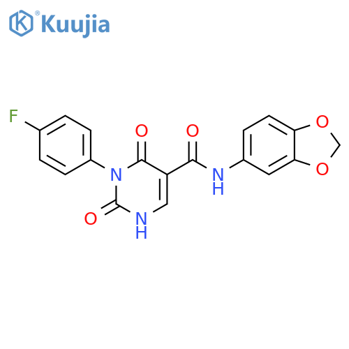 N-(2H-1,3-benzodioxol-5-yl)-3-(4-fluorophenyl)-2,4-dioxo-1,2,3,4-tetrahydropyrimidine-5-carboxamide structure