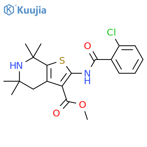 methyl 2-(2-chlorobenzamido)-5,5,7,7-tetramethyl-4H,5H,6H,7H-thieno2,3-cpyridine-3-carboxylate structure