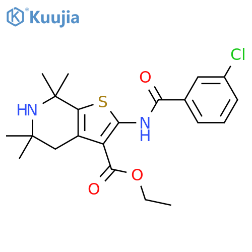 ethyl 2-(3-chlorobenzamido)-5,5,7,7-tetramethyl-4H,5H,6H,7H-thieno2,3-cpyridine-3-carboxylate structure