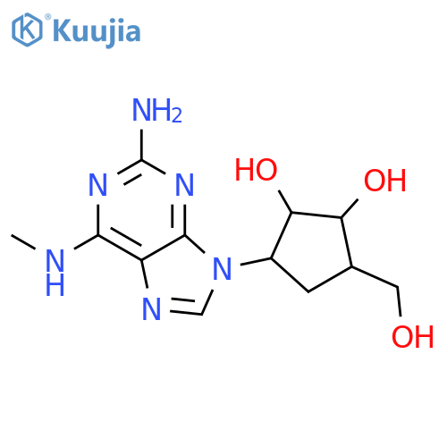 (1R,2S,3R,5R)-3-[2-amino-6-(methylamino)-9H-purin-9-yl]-5-(hydroxymethyl)cyclopentane-1,2-diol structure