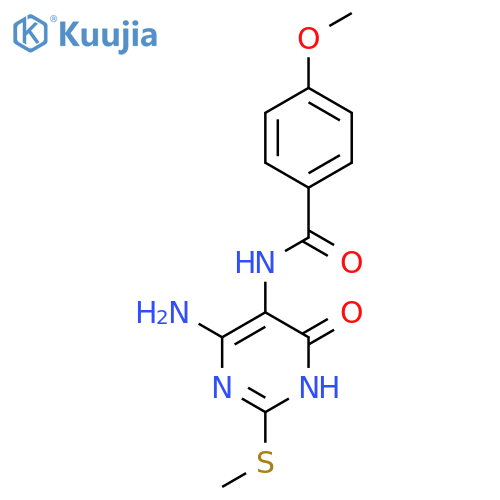 N-4-amino-2-(methylsulfanyl)-6-oxo-1,6-dihydropyrimidin-5-yl-4-methoxybenzamide structure