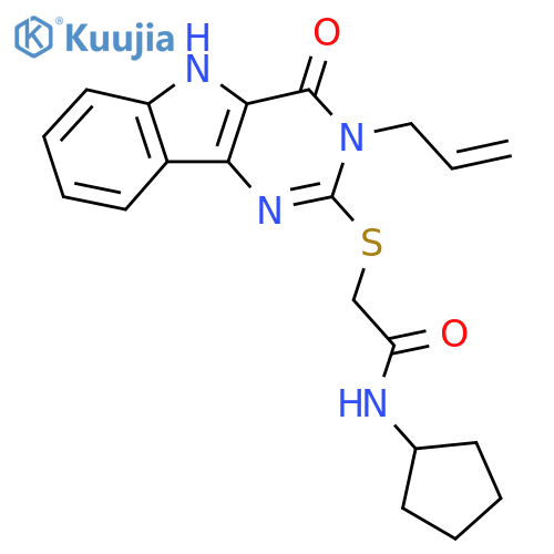N-cyclopentyl-2-{4-oxo-3-(prop-2-en-1-yl)-3H,4H,5H-pyrimido5,4-bindol-2-ylsulfanyl}acetamide structure
